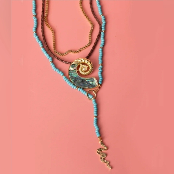 Coastal Cowgirl Lariat Toggle Snake Necklace In Turquoise And Gold NWT - Picture 1 of 3